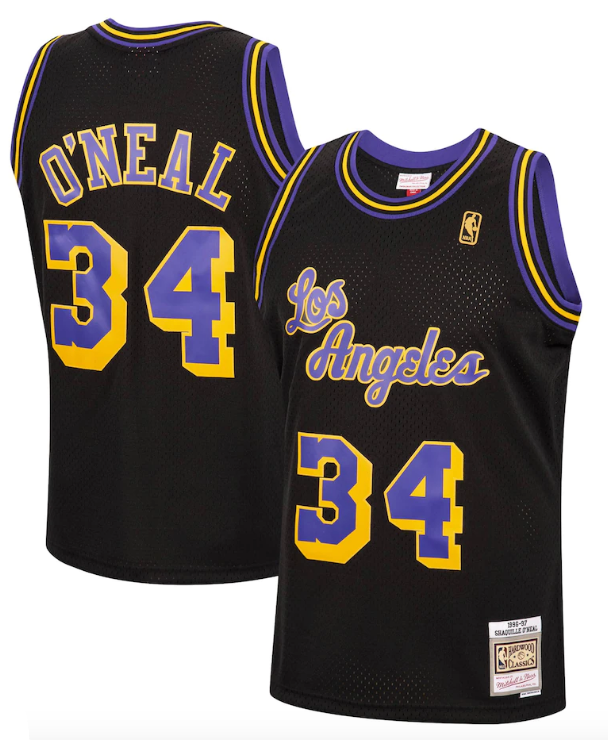 Los Angeles Lakers Shaquille O'Neal Mitchell & Ness Black 1996-97 Hardwood Classics Reload Swingman Jersey-Black for Men