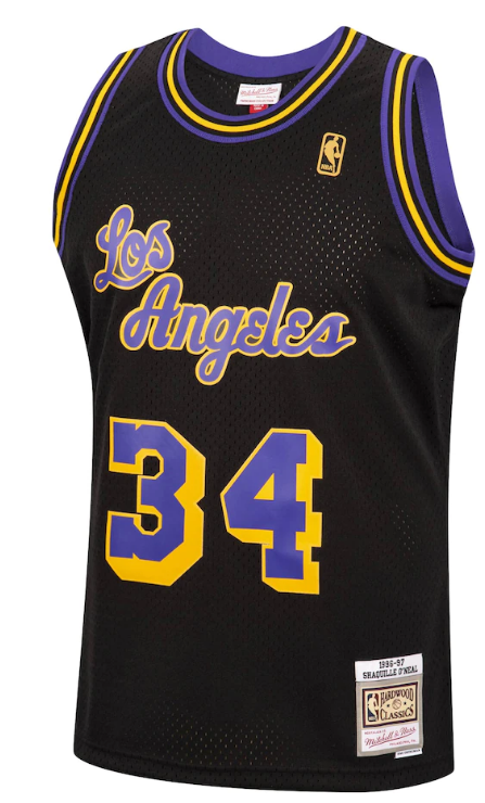 Los Angeles Lakers Shaquille O'Neal Mitchell & Ness Black 1996-97 Hardwood Classics Reload Swingman Jersey-Black for Men