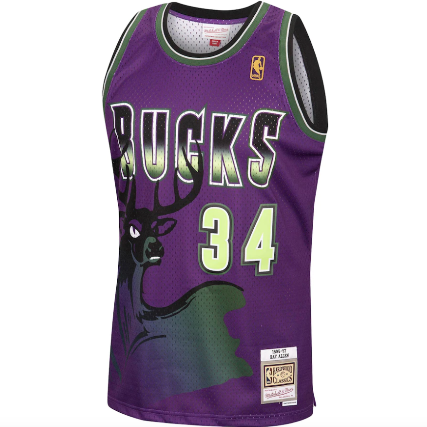 Ray Allen Milwaukee Bucks Mitchell & Ness 1996-97 Hardwood Classics Reload Swingman Jersey - Purple for Men product image 2,