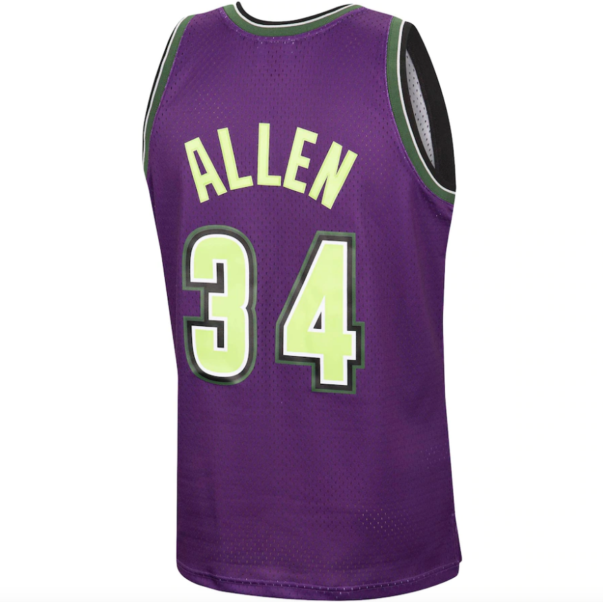 Ray Allen Milwaukee Bucks Mitchell & Ness 1996-97 Hardwood Classics Reload Swingman Jersey - Purple for Men product image 3,