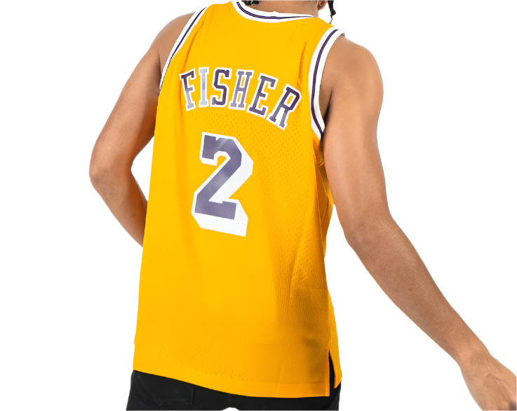 Los Angeles Lakers Derek Fisher Mitchell & Ness Gold 1996-97 Hardwood Classics Swingman Jersey for Men product image 2,