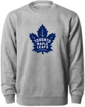 Toronto Maple Leafs NHL Bulletin Men Athletic Grey Twill Blue Logo Express Crew Sweater product image 1, provided for visual
