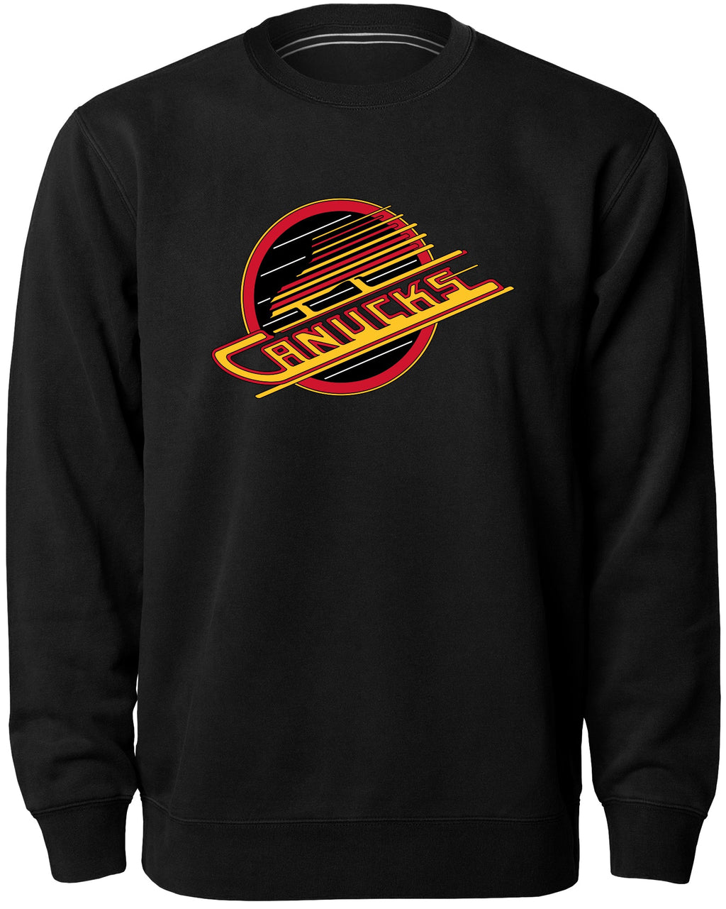 Vancouver Canucks NHL Bulletin Men Black Twill Logo Express Crew Sweater product image 1, provided for visual reference and