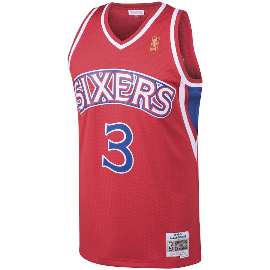 Allen Iverson Philadelphia 76ers NBA Mitchell & Ness Men Red 1996-97 Hardwood Classics Swingman Jersey product image 3,