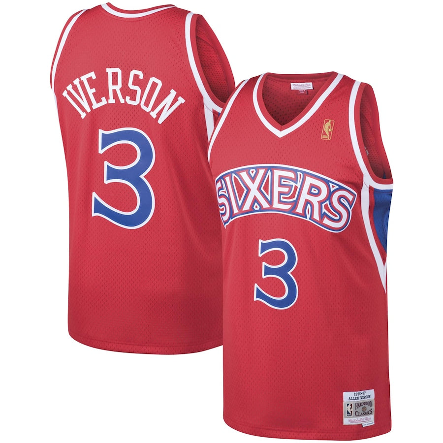 Allen Iverson Philadelphia 76ers NBA Mitchell & Ness Men Red 1996-97 Hardwood Classics Swingman Jersey product image 1,