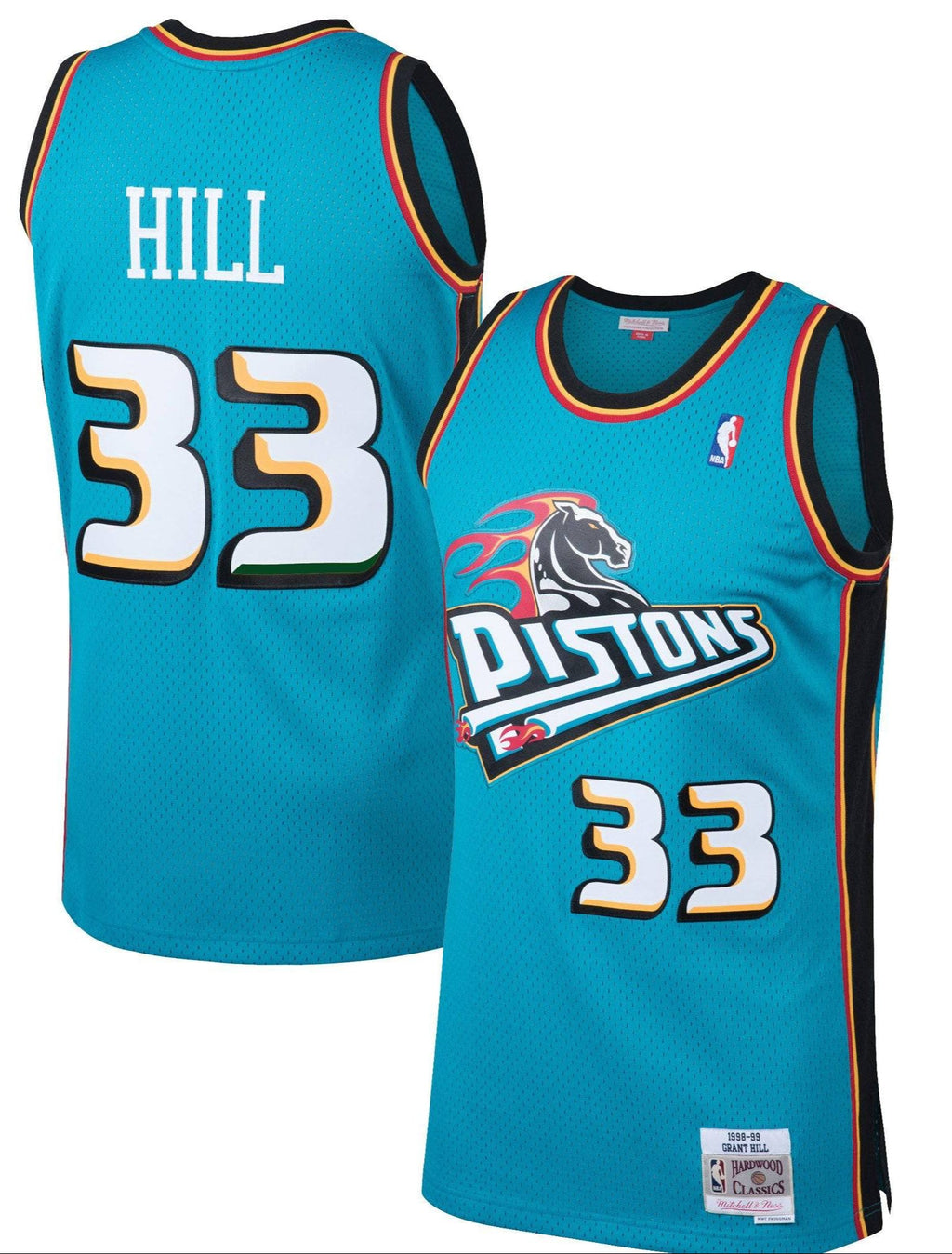 Detroit Pistons Grant Hill Mitchell & Ness Teal 1998-99 Hardwood Classics Swingman Jersey for Men product image 1, provided