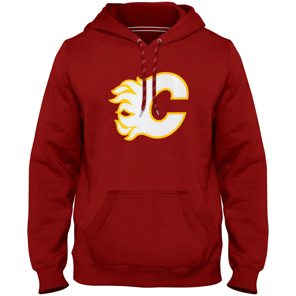 Calgary Flames NHL Bulletin Men Red Express Twill Logo Hoodie product image 1, provided for visual reference and product