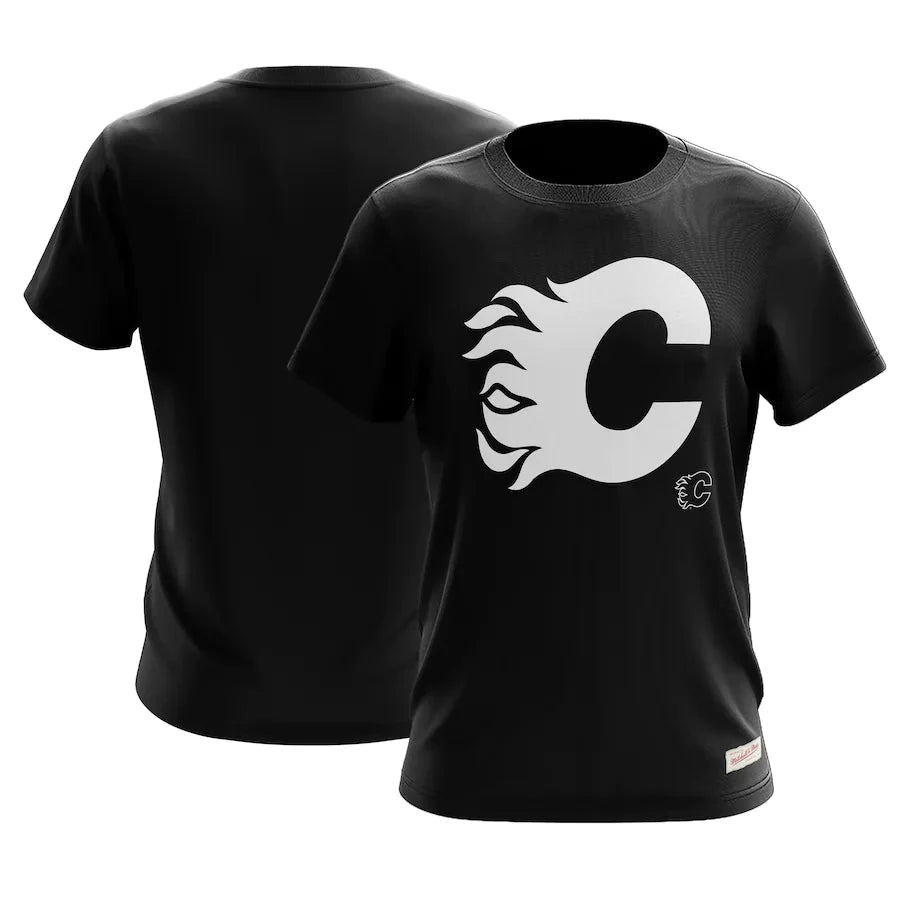 Calgary Flames NHL Mitchell & Ness Men Black Negative Space T-Shirt product image 1, provided for visual reference and
