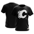 Calgary Flames NHL Mitchell & Ness Men Black Negative Space T-Shirt product image 1, provided for visual reference and