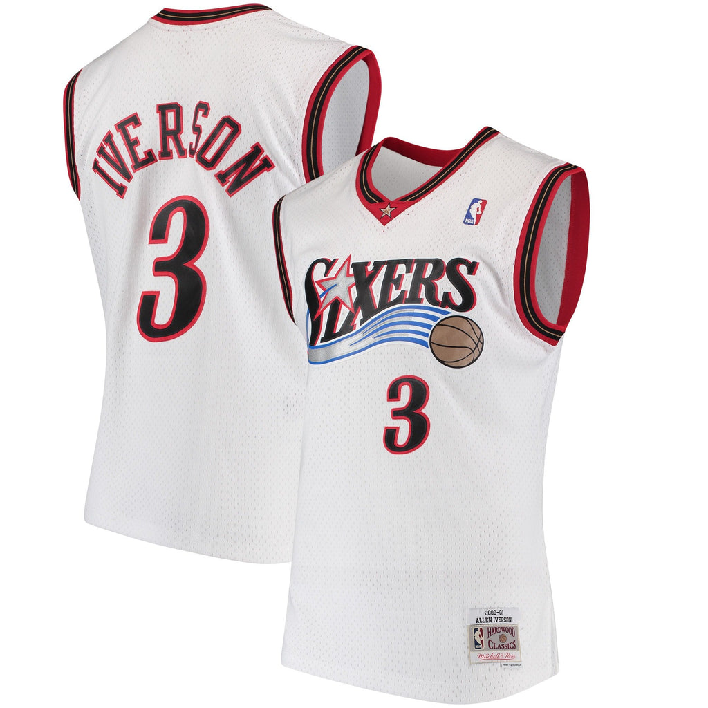 Men’s Allen Iverson Philadelphia 76ers 2000-2001 Swingman White Replica Jersey By Mitchell & Ness product image 1, provided
