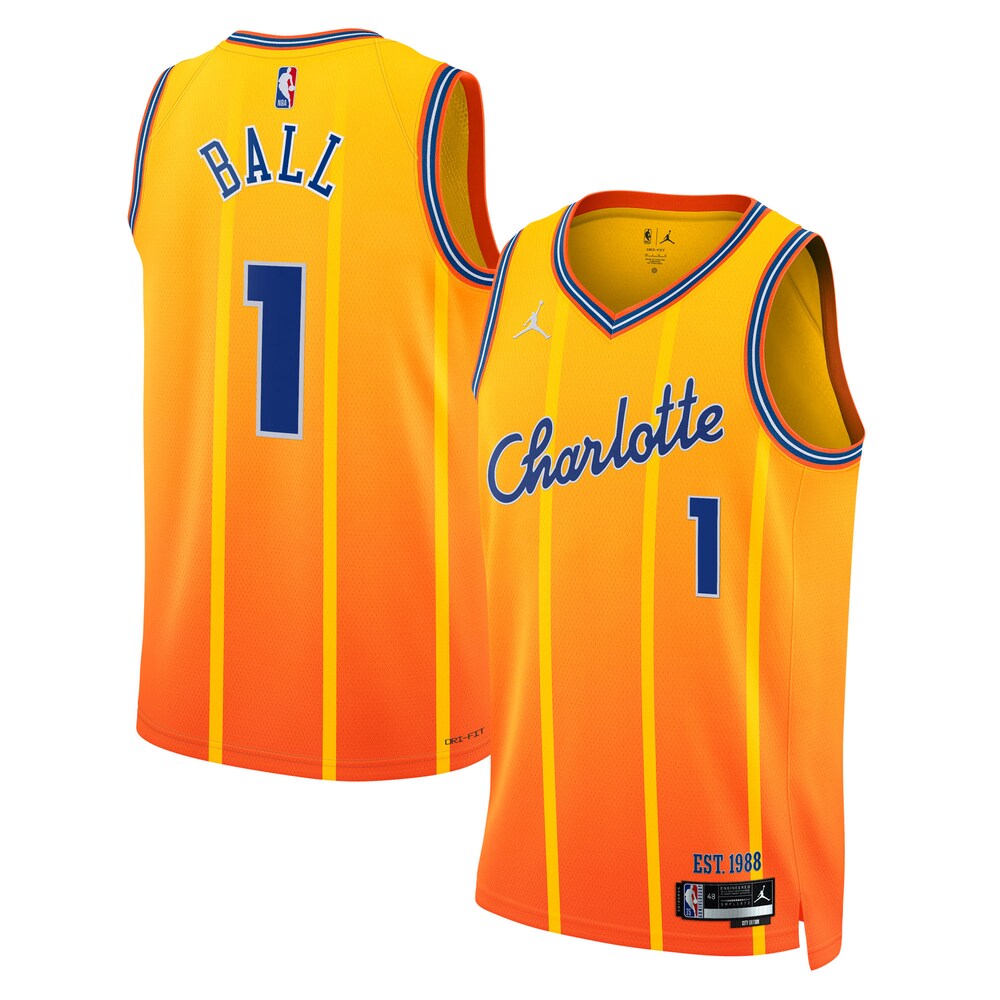 Charlotte Hornets Jordan Brand 202526 City Edition Swingman Jersey Gold Lamelo Ball Unisex | RTJ13177 product image 1,