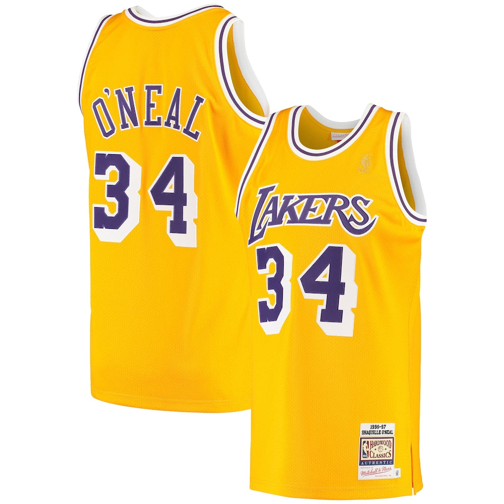 Shaquille Oneal Gold Los Angeles Lakers 199697 Hardwood Classics Jersey | Stitched Jersey RTJS 11804 product image 1,