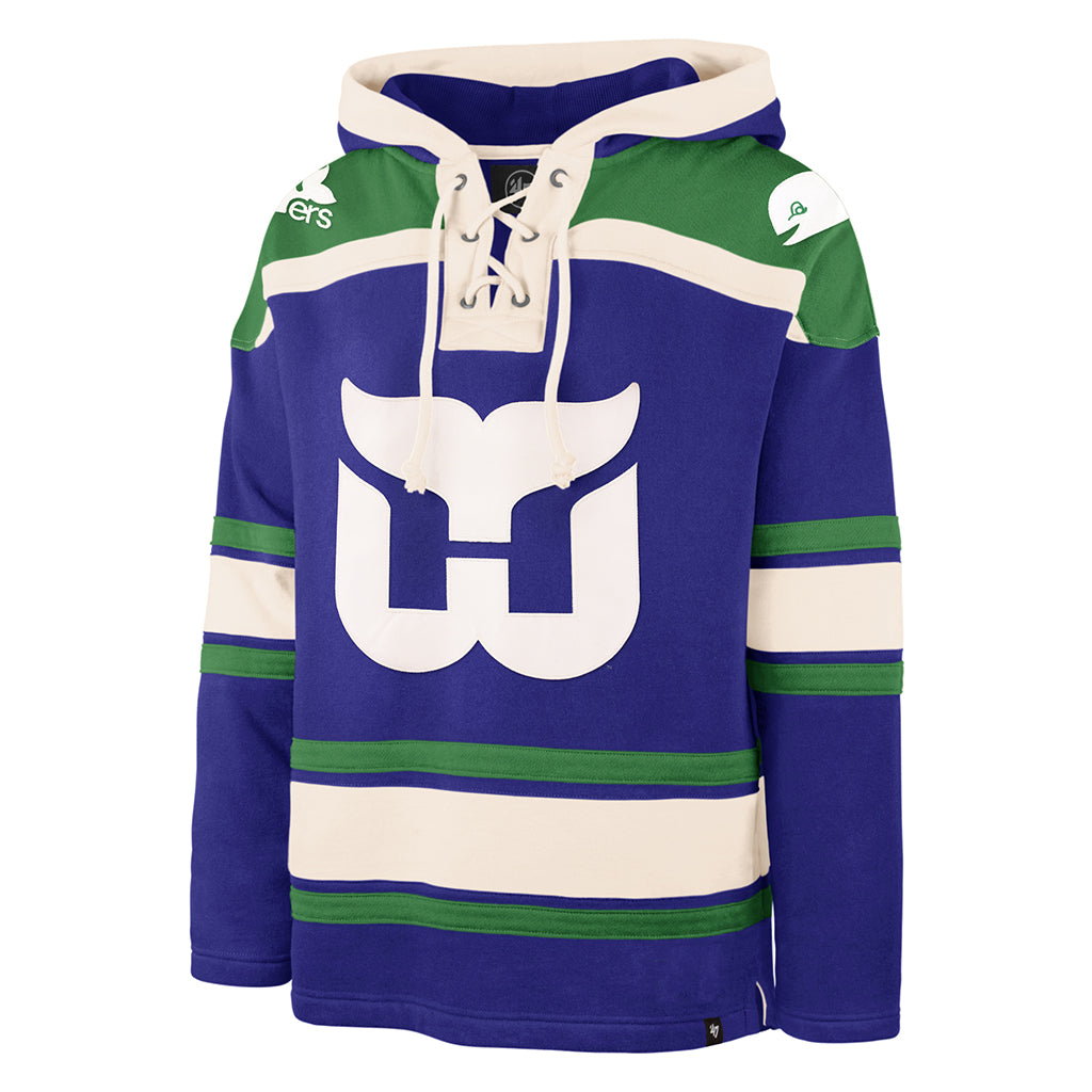 Hartford Whalers NHL 47 Brand Men Navy Heavyweight Lacer Hoodie product image 1, provided for visual reference and product