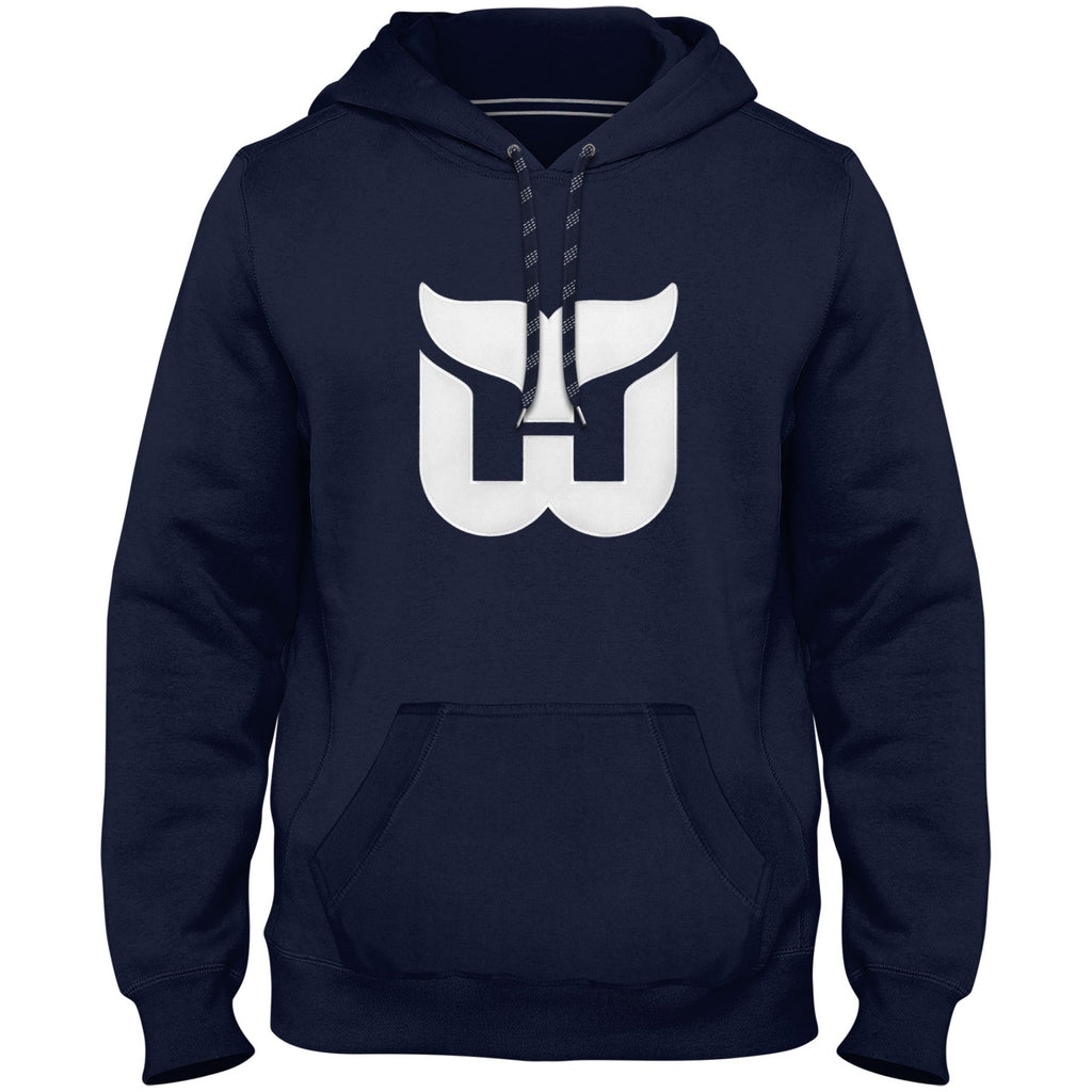 Hartford Whalers NHL Bulletin Men Navy Express Twill Logo Hoodie product image 1, provided for visual reference and product