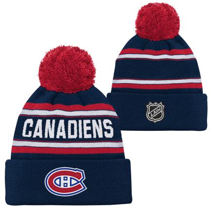 Montreal Canadiens NHL Outerstuff Kids Navy Jacquard Cuff Pom Knit Hat product image 3, provided for visual reference and