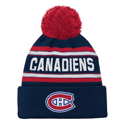 Montreal Canadiens NHL Outerstuff Kids Navy Jacquard Cuff Pom Knit Hat product image 1, provided for visual reference and