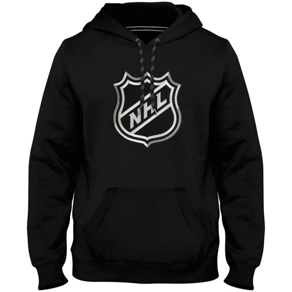 NHL Shield Logo Bulletin Men Black Express Twill Logo Hoodie product image 1, provided for visual reference and product