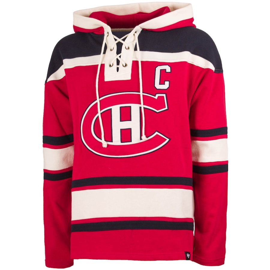 Jean Beliveau Montreal Canadiens NHL 47 Brand Men Red Alumni Heavyweight Lacer Hoodie product image 3, provided for visual