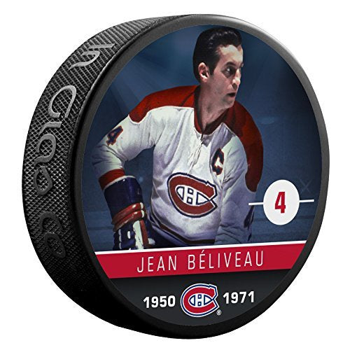 Jean Beliveau Montreal Canadiens NHL Inglasco Alumni Souvenir Hockey Puck product image 1, provided for visual reference and