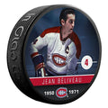 Jean Beliveau Montreal Canadiens NHL Inglasco Alumni Souvenir Hockey Puck product image 1, provided for visual reference and