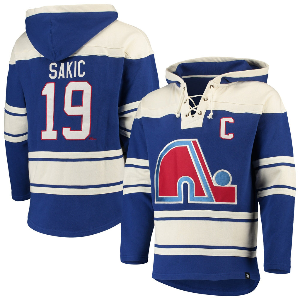 Joe Sakic Quebec Nordiques NHL 47 Brand Men Alumni Royal Blue Heavyweight Lacer Hoodie product image 3, provided for visual