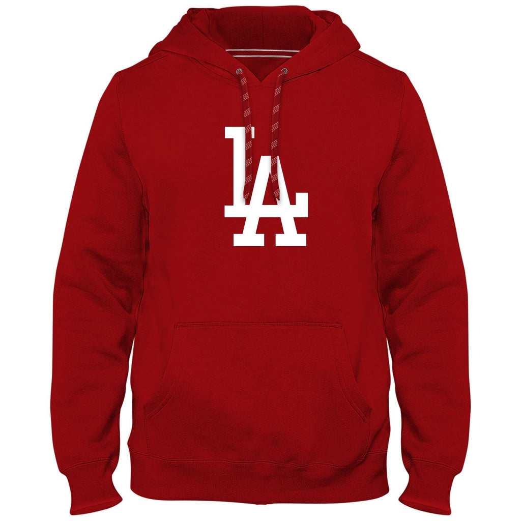 Los Angeles Dodgers MLB Bulletin Men Red Express Twill Logo Hoodie product image 1, provided for visual reference and