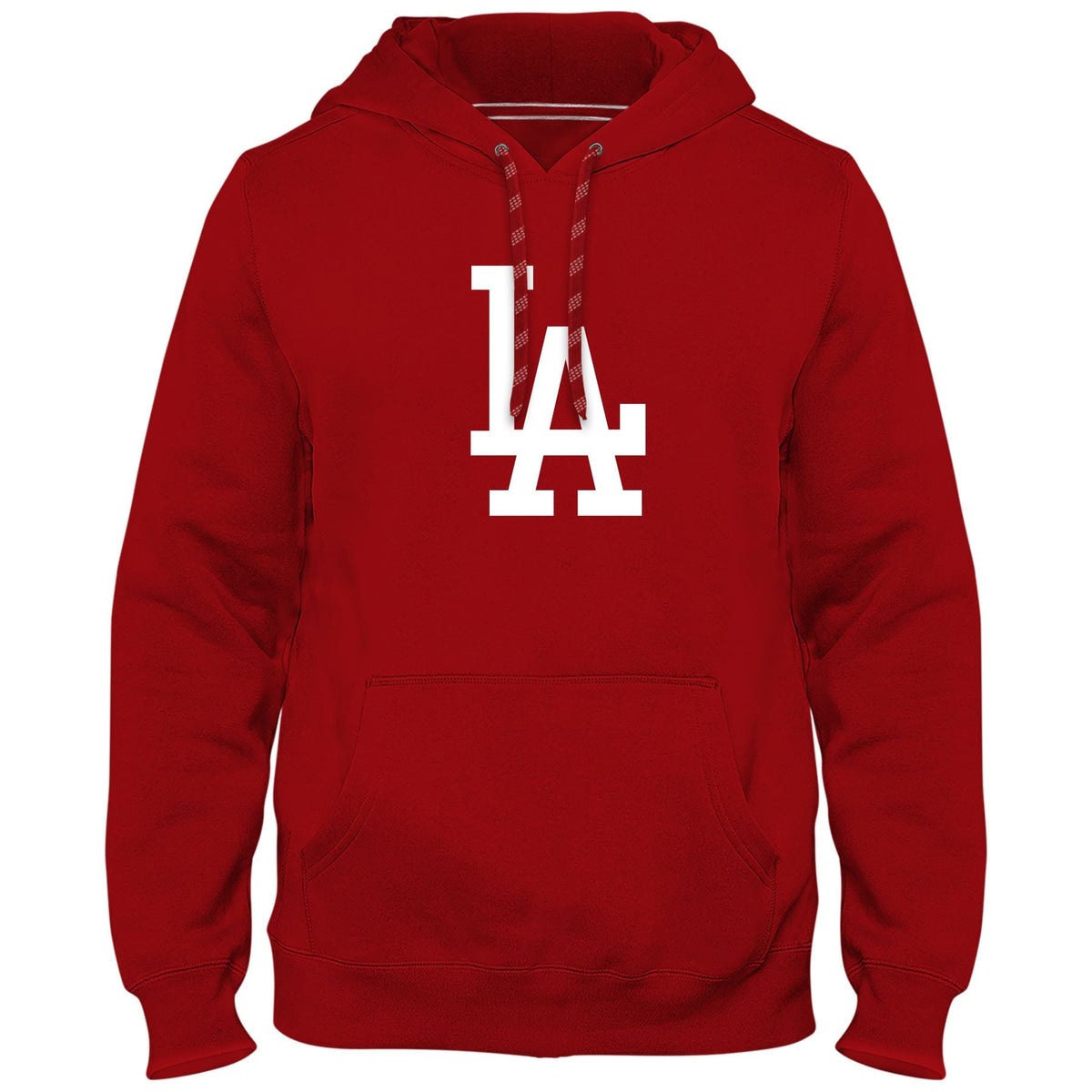 Los Angeles Dodgers MLB Bulletin Men Red Express Twill Logo Hoodie product image 1, provided for visual reference and