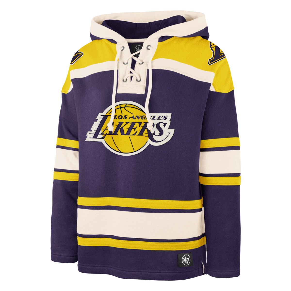 Los Angeles Lakers NBA 47 Brand Men Purple Heavyweight Lacer Hoodie product image 1, provided for visual reference and