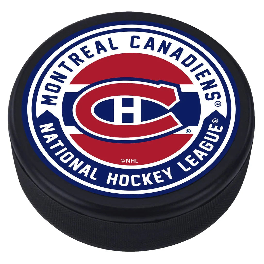 Montreal Canadiens NHL Arrow Textured Hockey Puck product image 2, provided for visual reference and product detail review