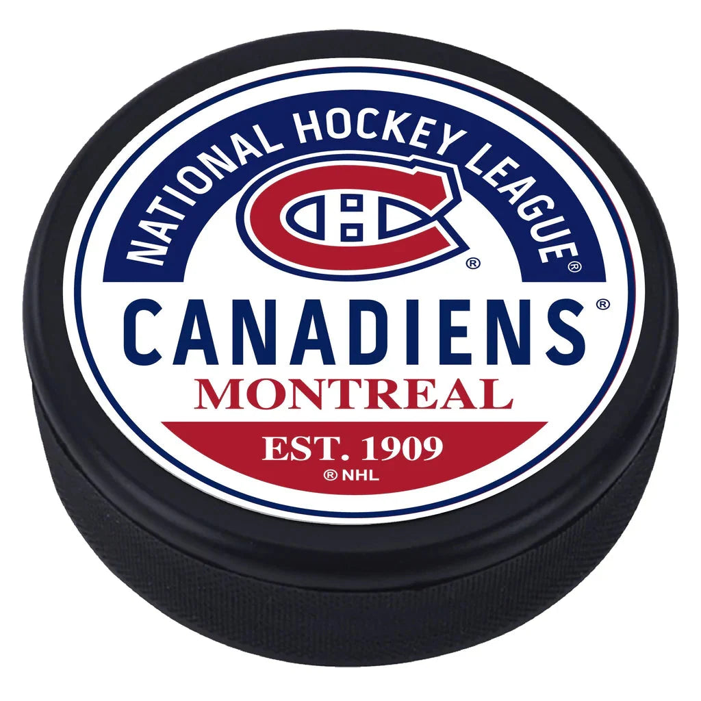 Montreal Canadiens NHL Block Textured Hockey Puck product image 2, provided for visual reference and product detail review