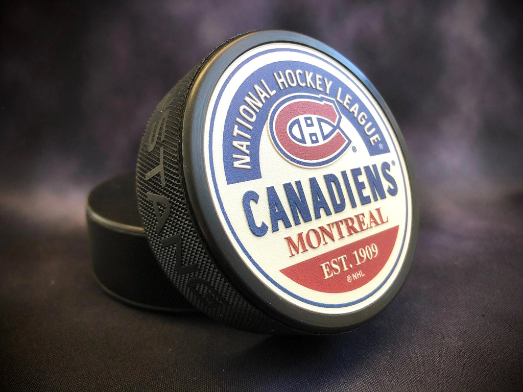 Montreal Canadiens NHL Block Textured Hockey Puck product image 3, provided for visual reference and product detail review