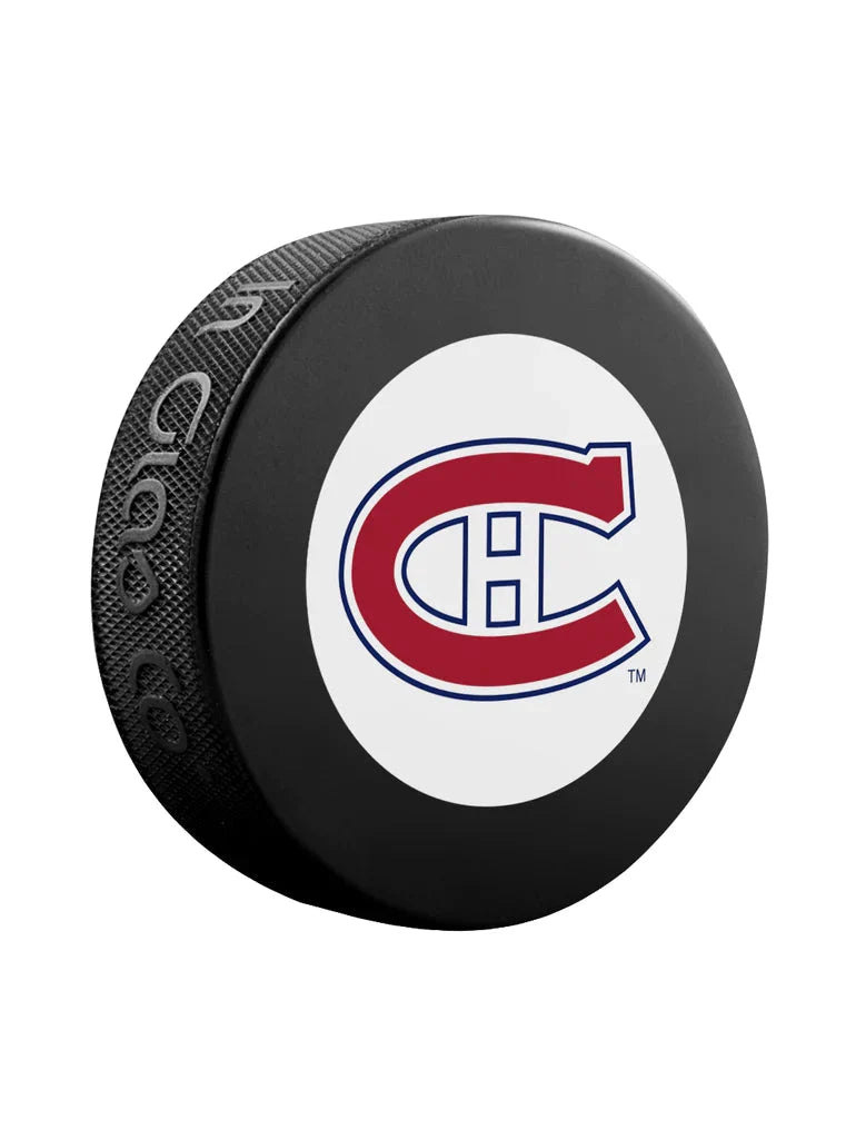 Montreal Canadiens NHL Inglasco Vintage Logo Souvenir Hockey Puck product image 1, provided for visual reference and product