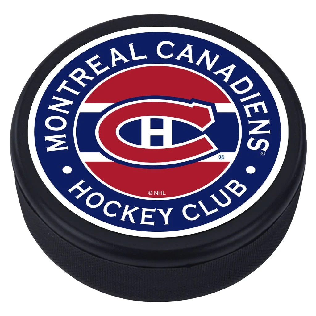 Montreal Canadiens NHL Striped Textured Hockey Puck product image 1, provided for visual reference and product detail review