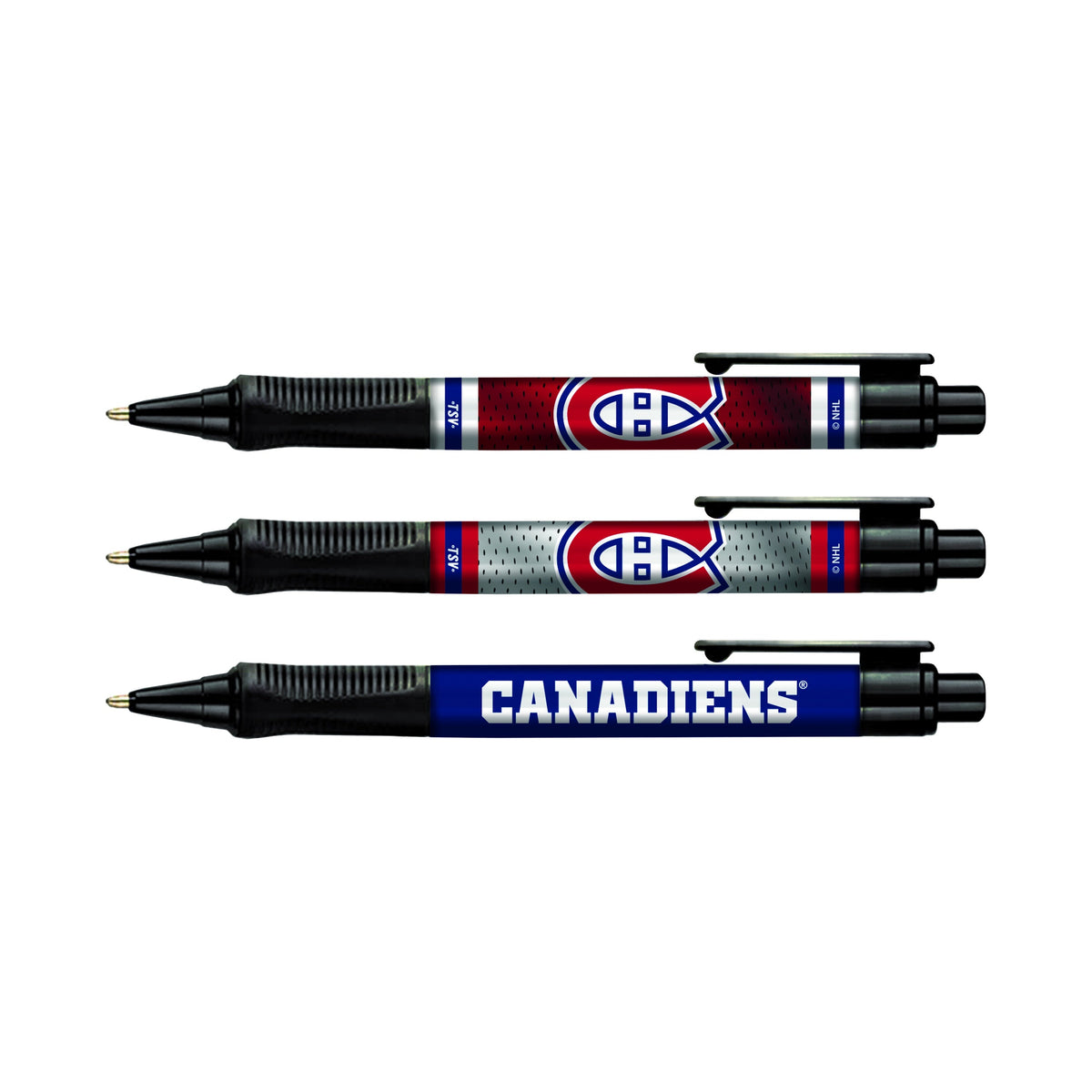 Montreal Canadiens NHL TSV 3 Pack Soft Grip Pen Set product image 1, provided for visual reference and product detail review