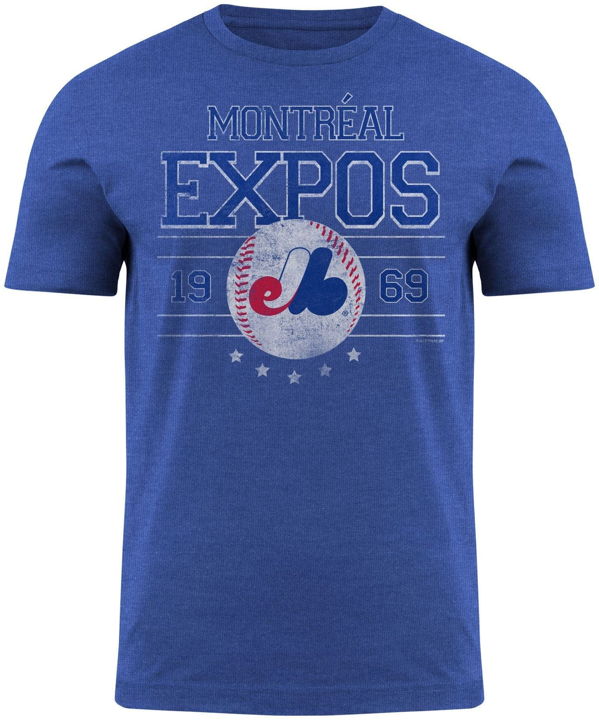 Montreal Expos MLB Bulletin Men Royal Blue Punchout T-Shirt product image 1, provided for visual reference and product