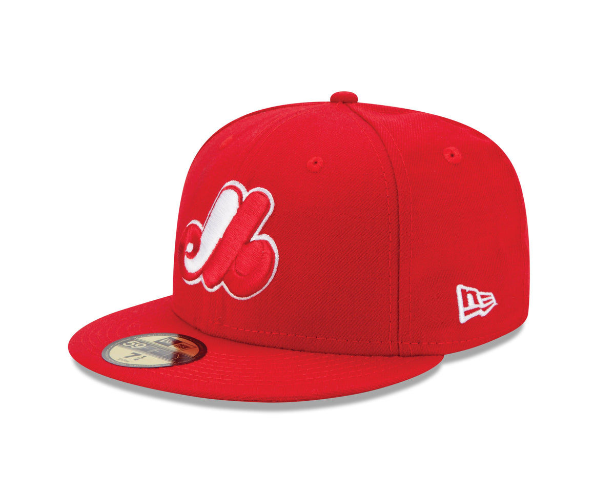 Montreal Expos MLB New Era Men Scarlet Red 59Fifty Cooperstown Fitted Hat product image 1, provided for visual reference and