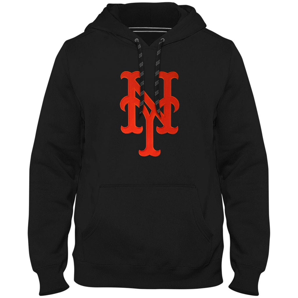 New York Mets MLB Bulletin Men Black Express Twill Logo Hoodie product image 1, provided for visual reference and product