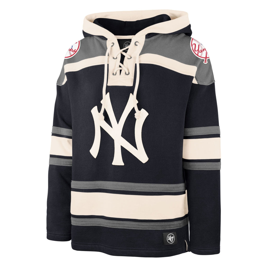 New York Yankees MLB 47 Brand Men Navy Heavyweight Lacer Hoodie product image 1, provided for visual reference and product