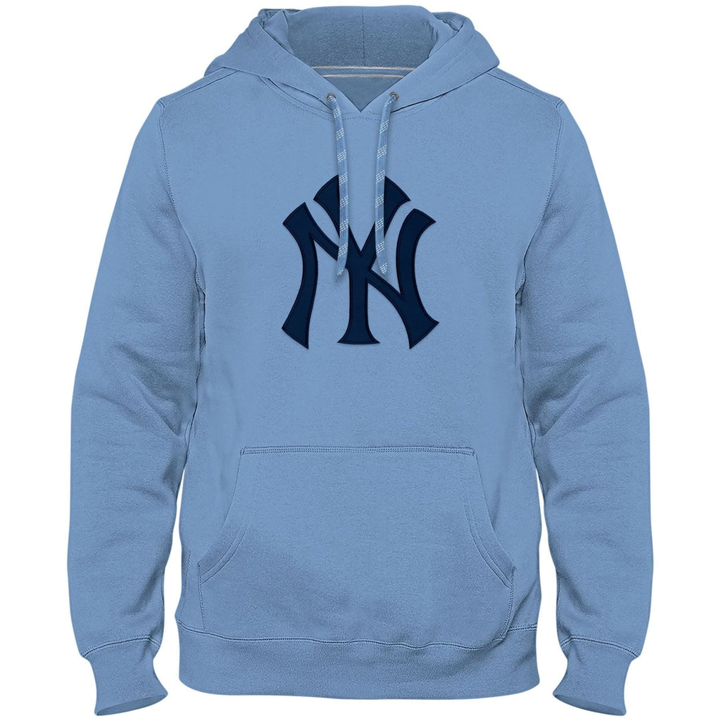 New York Yankees MLB Bulletin Men Light Blue Express Twill Blue Logo Hoodie product image 1, provided for visual reference