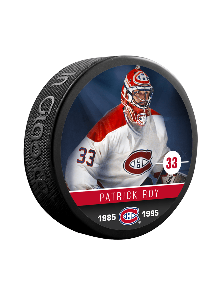 Patrick Roy Montreal Canadiens NHL Inglasco Alumni Souvenir Hockey Puck product image 1, provided for visual reference and