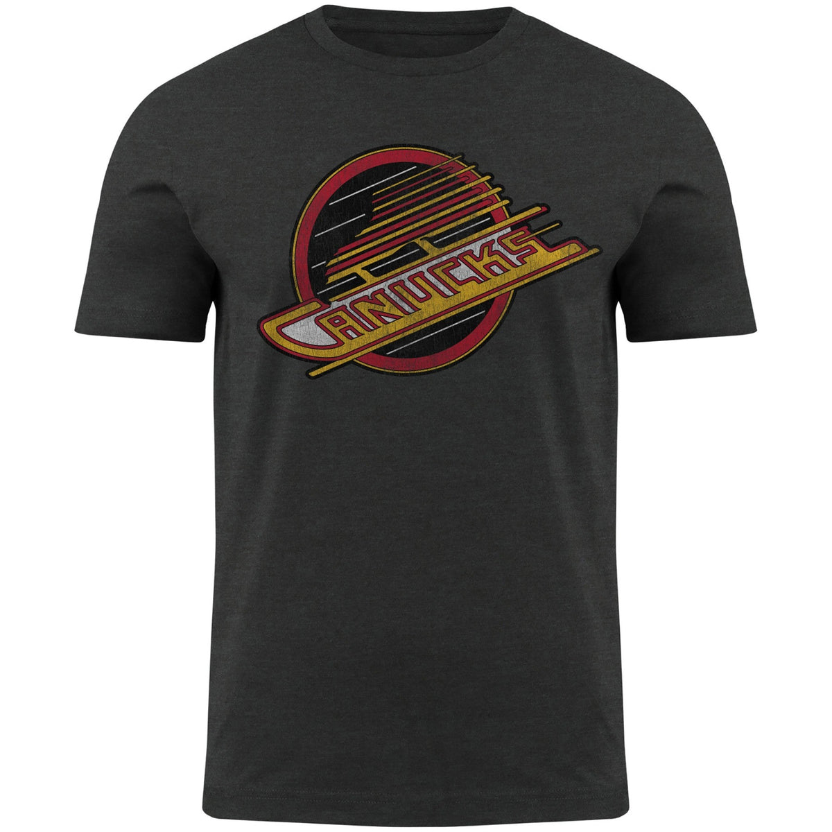 Vancouver Canucks NHL Bulletin Men Charcoal Distressed Vintage Logo Heathered T-Shirt product image 1, provided for visual