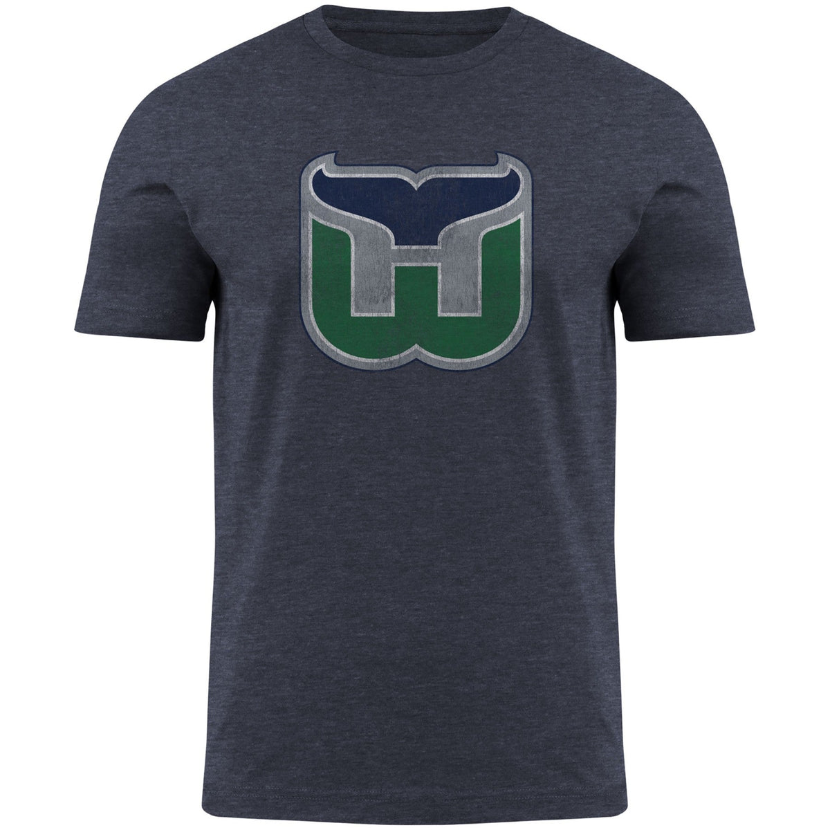 Hartford Whalers NHL Bulletin Men Navy Distressed Vintage Logo Heathered T-Shirt product image 1, provided for visual
