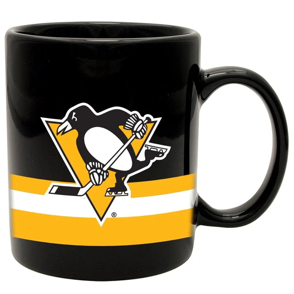 Pittsburgh Penguins NHL 11oz Striped Ceramic Mug product image 1, provided for visual reference and product detail review