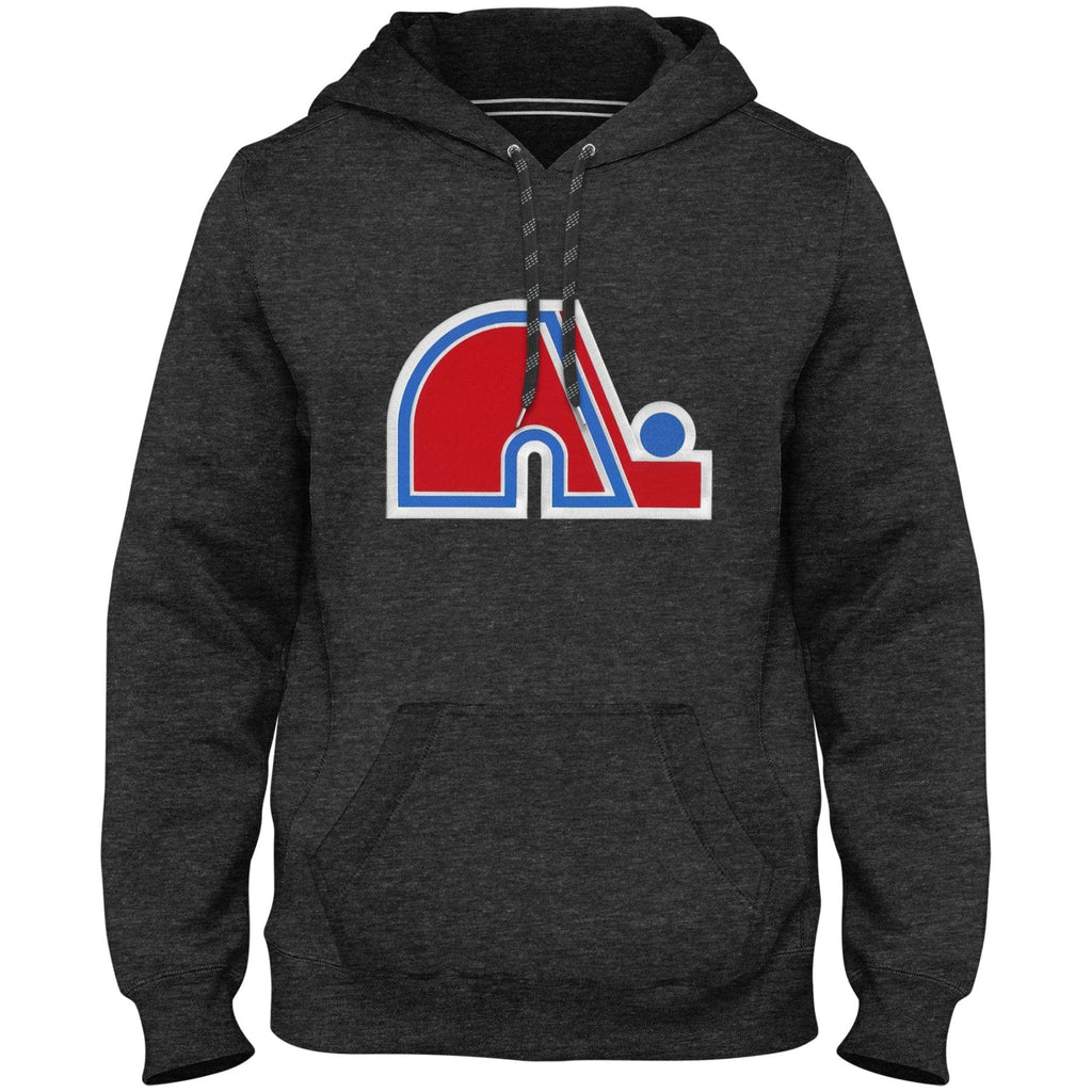 Quebec Nordiques NHL Bulletin Men Charcoal Express Twill Logo Hoodie product image 1, provided for visual reference and