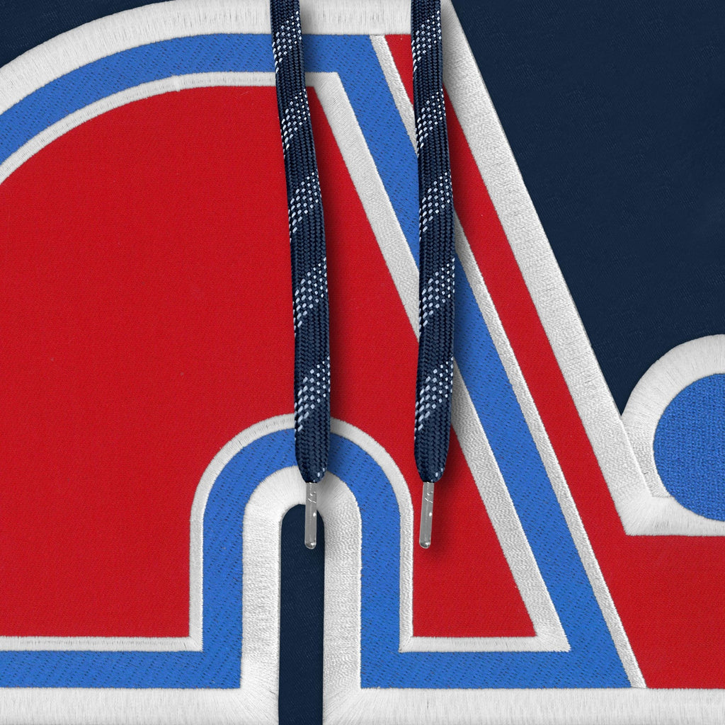 Quebec Nordiques NHL Bulletin Men Navy Express Twill Logo Hoodie product image 3, provided for visual reference and product