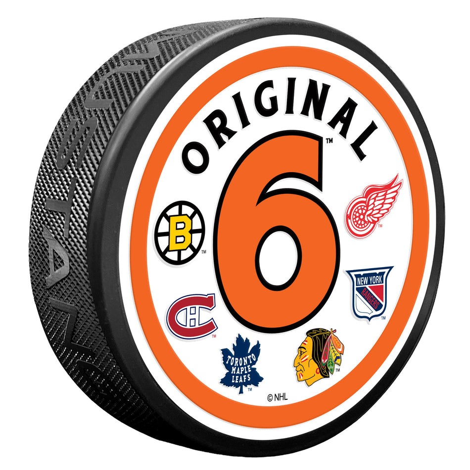 Original Six NHL Round Textured Hockey Puck product image 1, provided for visual reference and product detail review