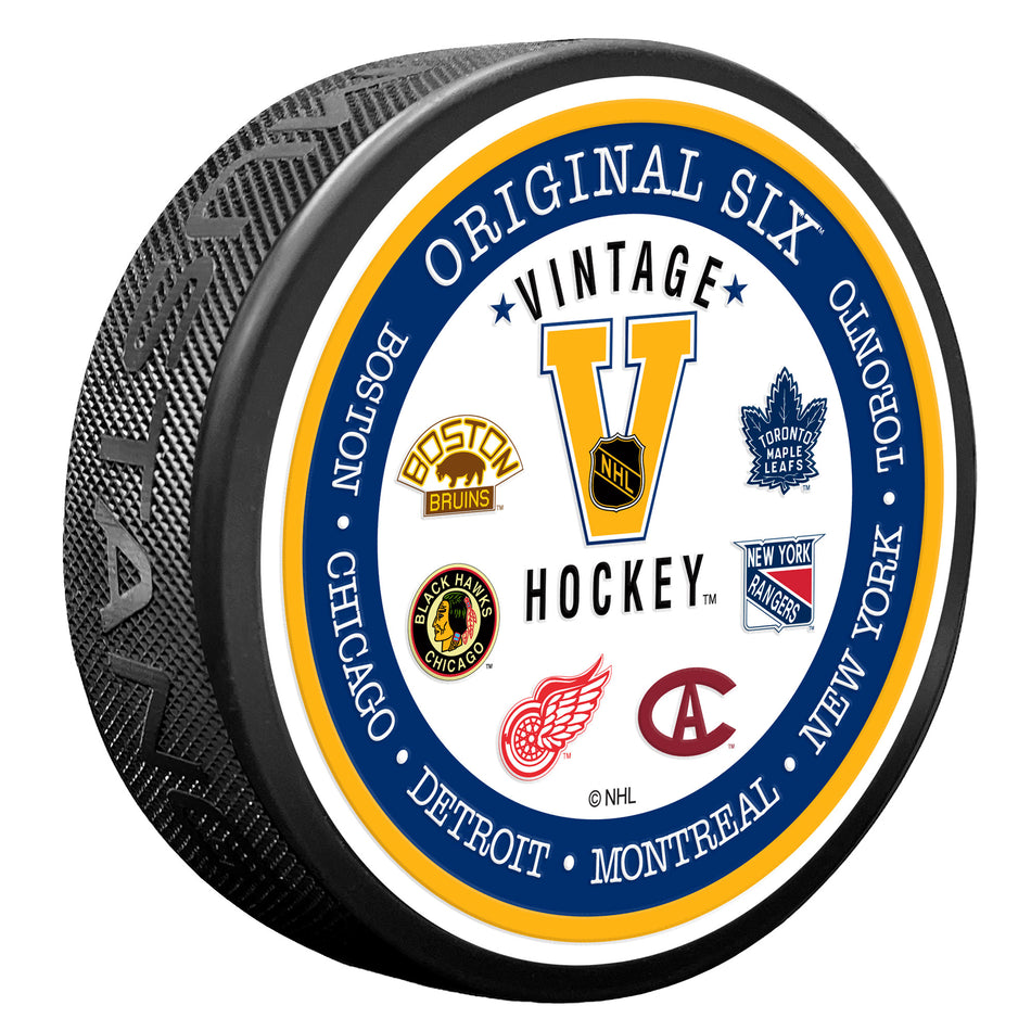 Original Six NHL Vintage Textured Hockey Puck product image 1, provided for visual reference and product detail review