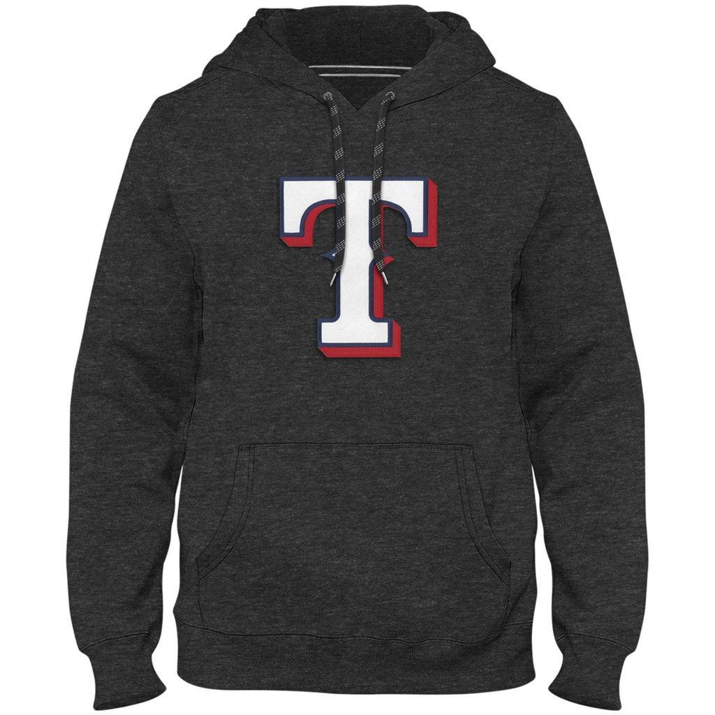 Texas Rangers MLB Bulletin Men Charcoal Express Twill Logo Hoodie product image 1, provided for visual reference and product