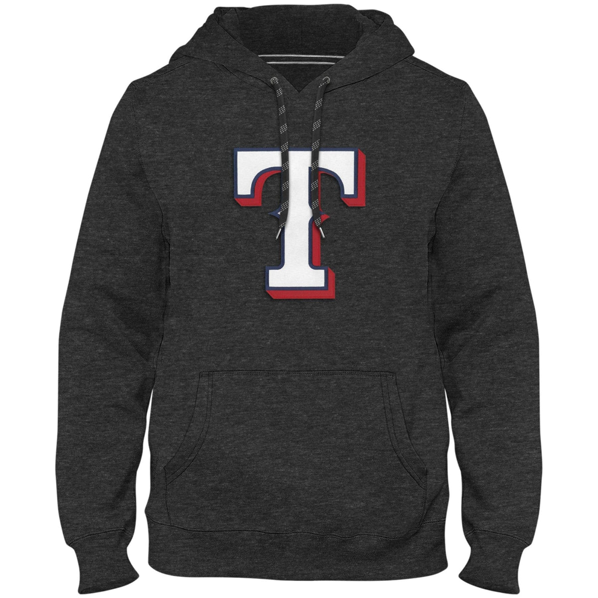 Texas Rangers MLB Bulletin Men Charcoal Express Twill Logo Hoodie product image 1, provided for visual reference and product