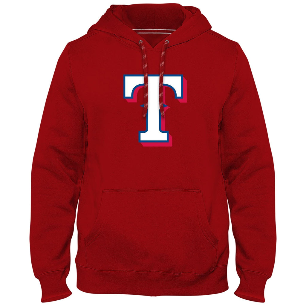 Texas Rangers MLB Bulletin Men Red Express Twill Logo Hoodie product image 1, provided for visual reference and product
